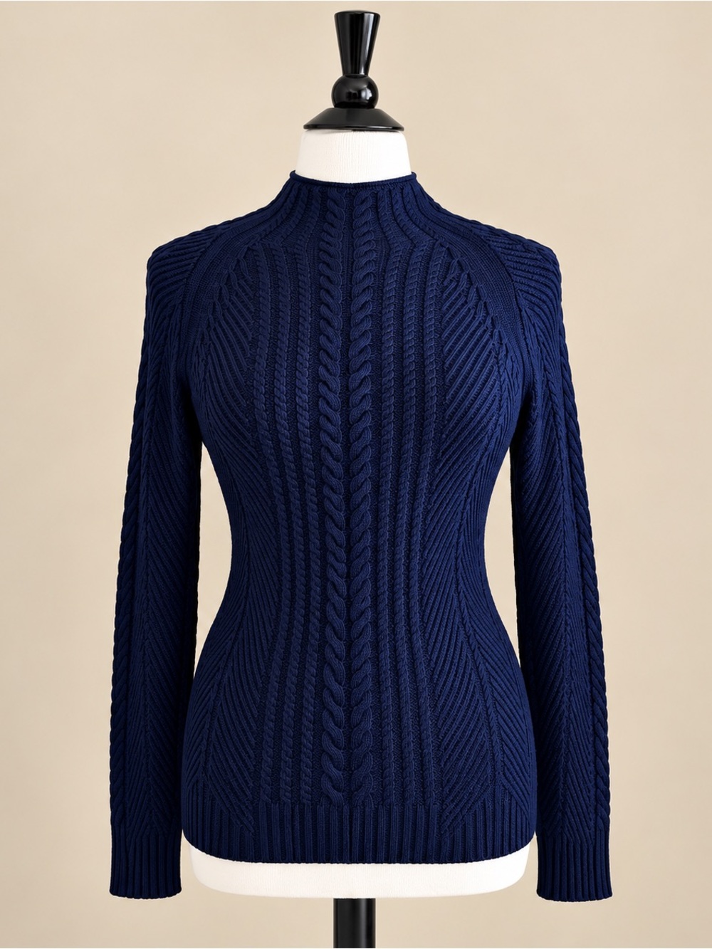 Krimson Klover Lydia Mockneck Cable Knit Sweater Navy NWT Small $186